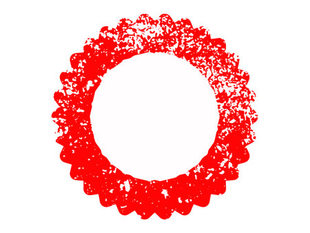 Red grunge round frame isolated on white background. Vector illustration.のイラスト素材