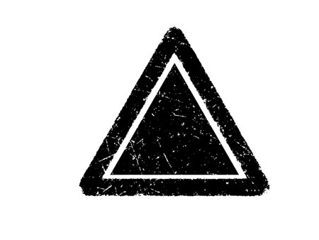 Black triangle warning sign isolated on white background. Vector grunge illustrationのイラスト素材