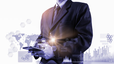 Stock market or forex trading graph and candlestick chart suitable for financial investment concept. Economy trends background for business idea and all art work design. Abstract finance background.の写真素材
