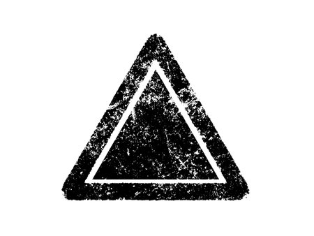 Warning triangle isolated on white background. Black and white grunge vector illustration.のイラスト素材