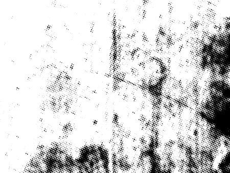 Grunge halftone texture. Distress urban used texture. Brushed black paint cover. Overlay aged grainy messy template. Renovate wall scratchedのイラスト素材
