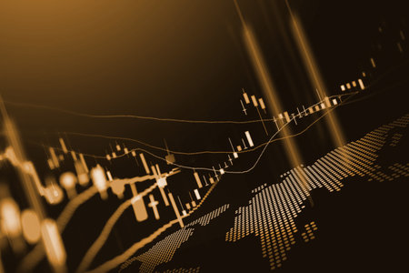 Stock market or forex trading graph and candlestick chart suitable for financial investment concept. Economy trends background for business idea and all art work design. Abstract finance background.の写真素材