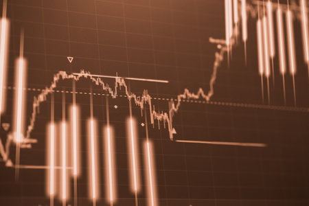 Stock market or forex trading graph and candlestick chart suitable for financial investment concept. Economy trends background for business idea and all art work design. Abstract finance background.の写真素材