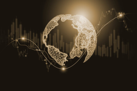 Stock market or forex trading graph and candlestick chart suitable for financial investment concept. Economy trends background for business idea and all art work design. Abstract finance background.の写真素材