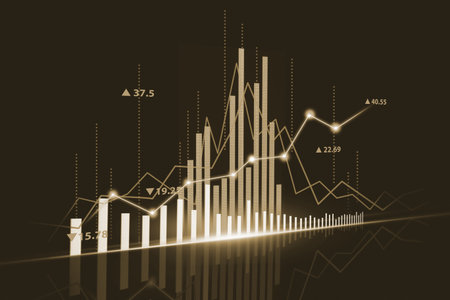 Stock market or forex trading graph and candlestick chart suitable for financial investment concept. Economy trends background for business idea and all art work design. Abstract finance background.の写真素材