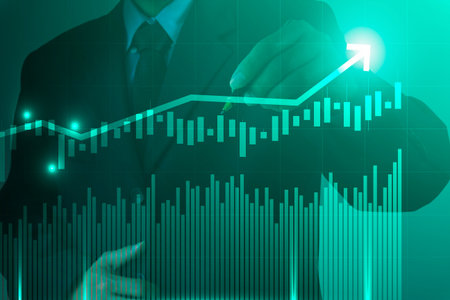 Stock market or forex trading graph and candlestick chart suitable for financial investment concept. Economy trends background for business idea and all art work design. Abstract finance background.の写真素材
