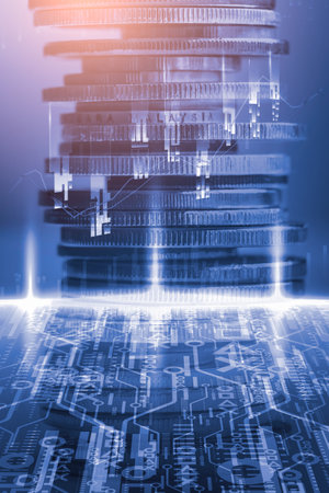 Stock market or forex trading graph and candlestick chart suitable for financial investment concept. Economy trends background for business idea and all art work design. Abstract finance background.の写真素材