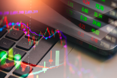 Stock market or forex trading graph and candlestick chart suitable for financial investment concept. Economy trends background for business idea and all art work design. Abstract finance background.の写真素材