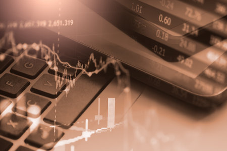 Stock market or forex trading graph and candlestick chart suitable for financial investment concept. Economy trends background for business idea and all art work design. Abstract finance background.の写真素材