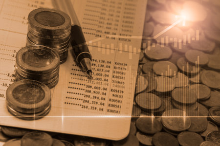 Stock market or forex trading graph and candlestick chart suitable for financial investment concept. Economy trends background for business idea and all art work design. Abstract finance background.の写真素材