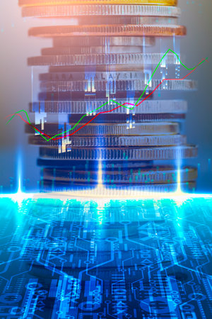 Stock market or forex trading graph and candlestick chart suitable for financial investment concept. Economy trends background for business idea and all art work design. Abstract finance background.の写真素材