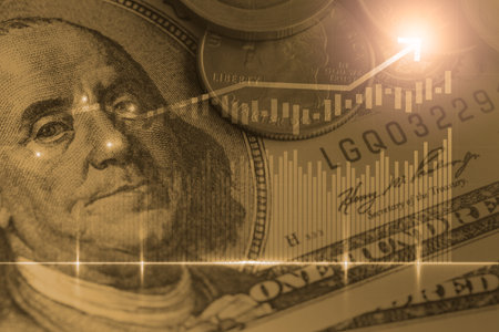 Stock market or forex trading graph and candlestick chart suitable for financial investment concept. Economy trends background for business idea and all art work design. Abstract finance background.の写真素材