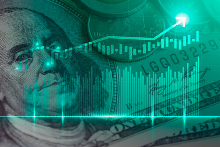 Stock market or forex trading graph and candlestick chart suitable for financial investment concept. Economy trends background for business idea and all art work design. Abstract finance background.の写真素材