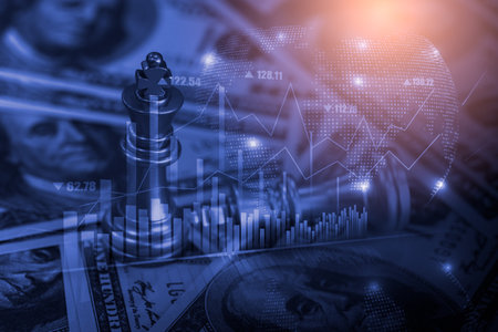 Stock market or forex trading graph and candlestick chart suitable for financial investment concept. Economy trends background for business idea and all art work design. Abstract finance background.の写真素材