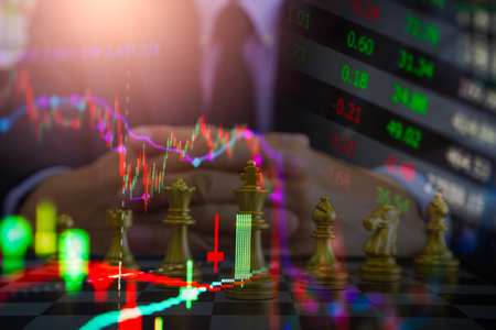 Stock market or forex trading graph and candlestick chart suitable for financial investment concept. Economy trends background for business idea and all art work design. Abstract finance background.の写真素材