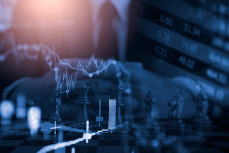 Stock market or forex trading graph and candlestick chart suitable for financial investment concept. Economy trends background for business idea and all art work design. Abstract finance background.の写真素材