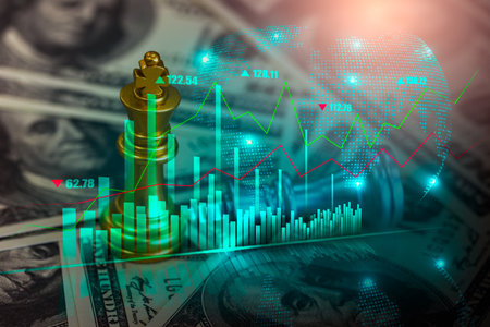 Stock market or forex trading graph and candlestick chart suitable for financial investment concept. Economy trends background for business idea and all art work design. Abstract finance background.の写真素材