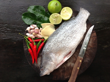 Ingredient of Barramundi steam with lemon Thai foodの素材