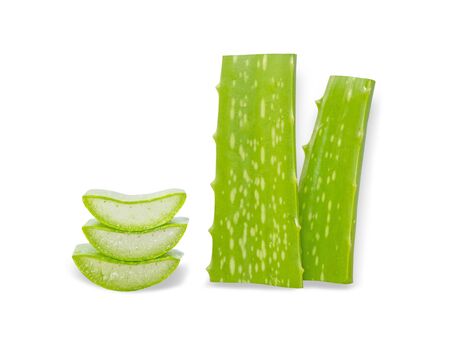 Aloe vera sliced isolated on white backgroundの写真素材