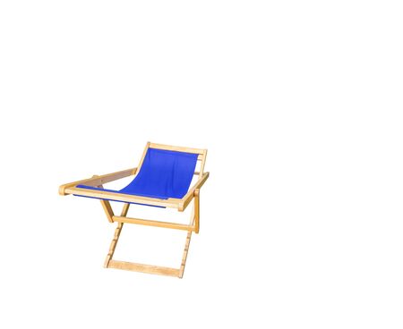 wooden deck chair isolated on white backgroundの写真素材
