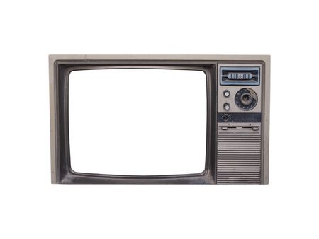 Vintage Television with cut out screen for mock up isolated on white backgroundの写真素材