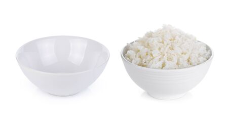 Rice in a bowl on a white backgroundの写真素材