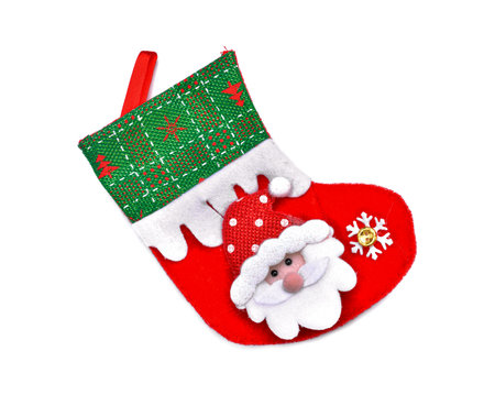 Christmas stocking isolated on white backgroundの写真素材
