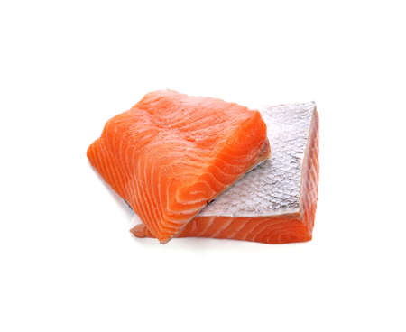 Fresh raw salmon on white background.の写真素材