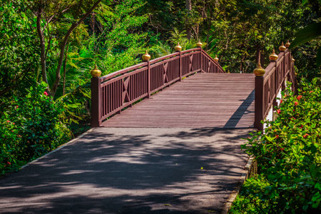 Wood bridge in public park at Bangkrajao