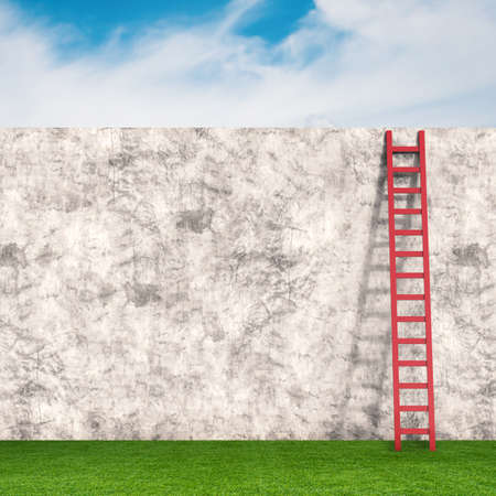 3d rendering ladder leaning on cement wallの写真素材