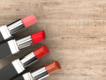 3d rendering four shades of lipsticks with blank spaceの写真素材