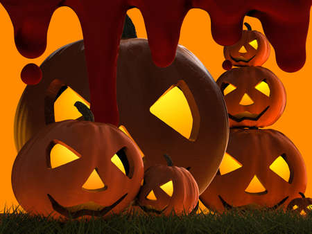 3d rendering halloween pumpkin on orange backgroundの写真素材