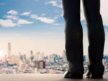 rear view of businessman standing with cityscape background
