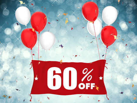 3d rendering 60% sale off banner on blue backgroundの写真素材