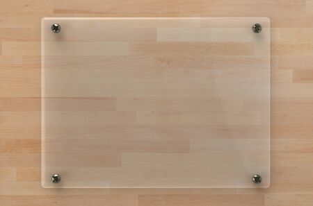 3d rendering glass board or acrylic frame on wooden background