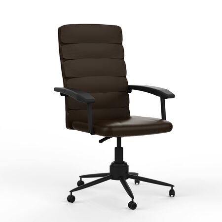 3d rendering black leather office chair on white backgroundの写真素材