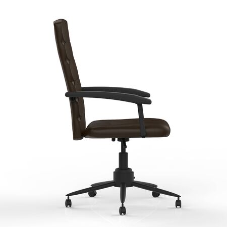 3d rendering black leather office chair on white backgroundの写真素材