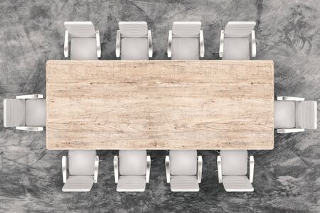 3d rendering top view conference table and office chairsの写真素材