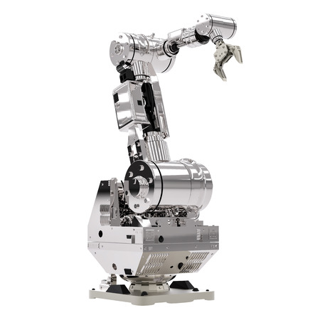 3d rendering robotic arm on white backgroundの写真素材