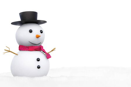 3d rendering smiling snowman on white backgroundの写真素材