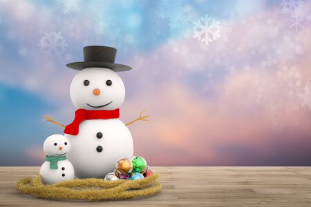 3d rendering smiling snowmanの写真素材