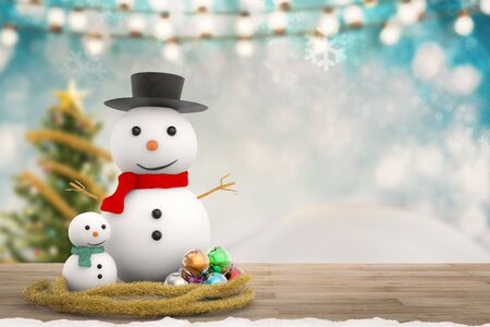 3d rendering smiling snowmanの写真素材