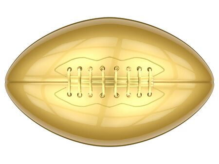 3d rendering golden american football ball isolated on whiteの写真素材