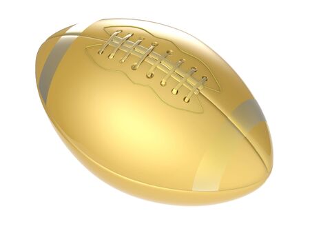 3d rendering golden american football ball isolated on whiteの写真素材