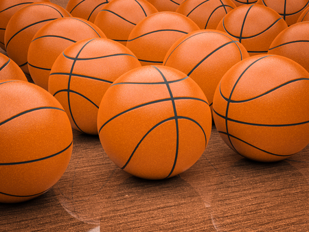 3d rendering basketball balls backgroundの写真素材