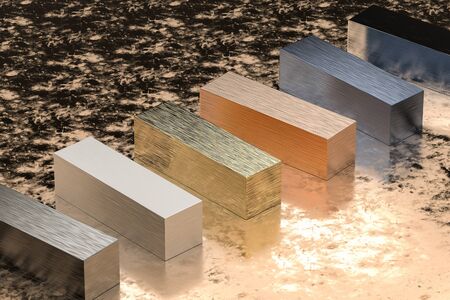 3d rendering metal blocks in multicolored and patternの写真素材