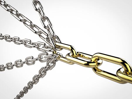 3d rendering many chains connected for strong