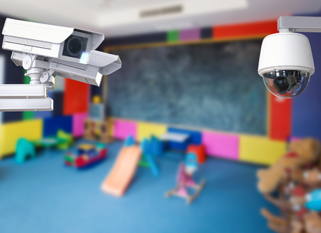 3d rendering cctv camera or security camera on kids room backgroundの写真素材