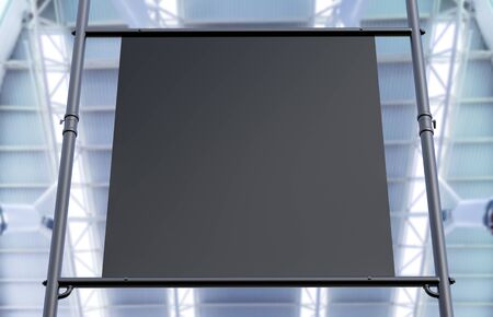 3d rendering black canvas stretch on metal pipeの写真素材