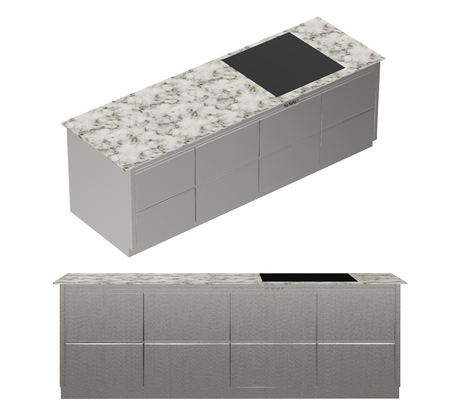 3d rendering kitchen cabinet with stove isolated on whiteの写真素材
